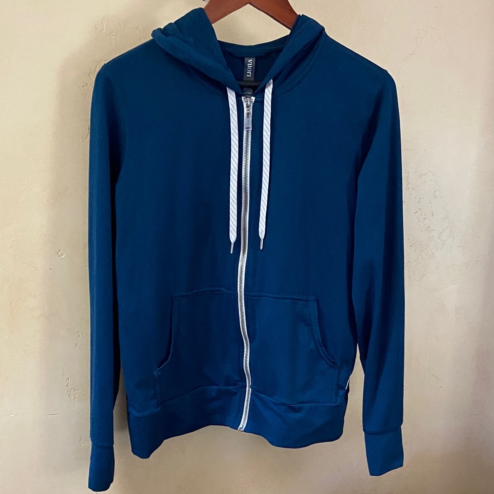 Sz M Vuori Peacock Blue SOFT Hoodie with White Drawstrings